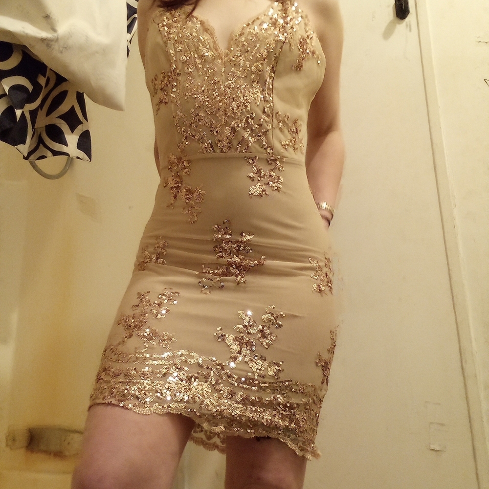 Source Unknown Gold Sequin Mini Dress